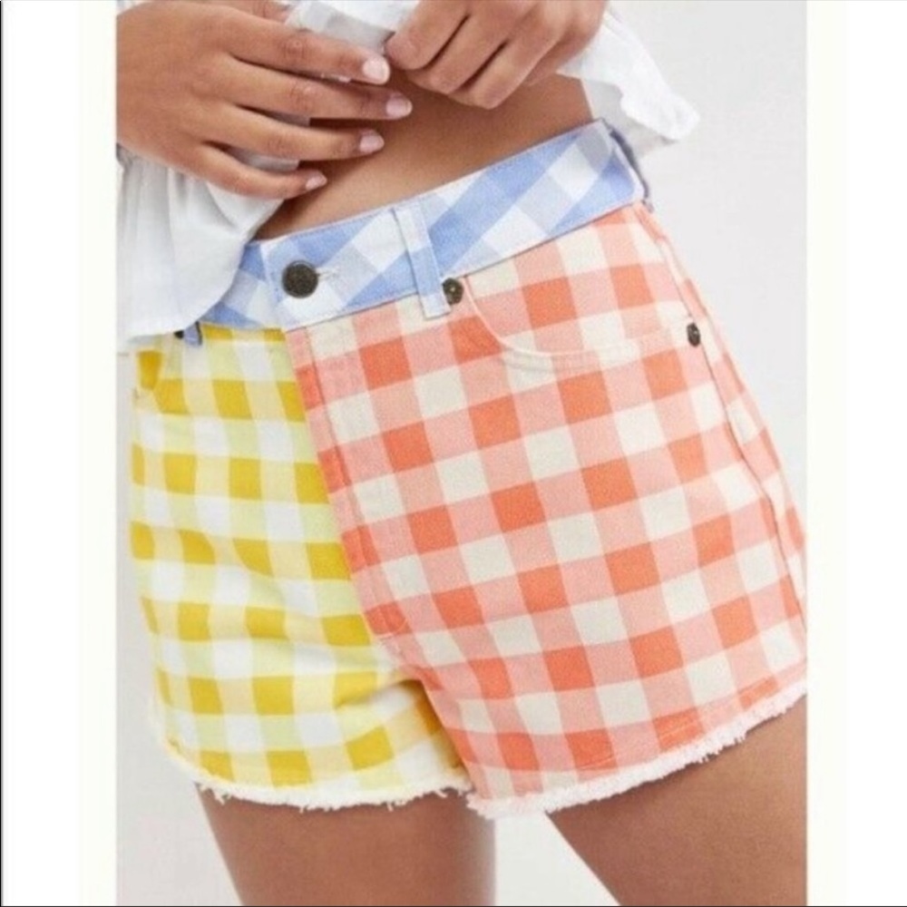 Farm Rio by Anthropologie check denim shorts
